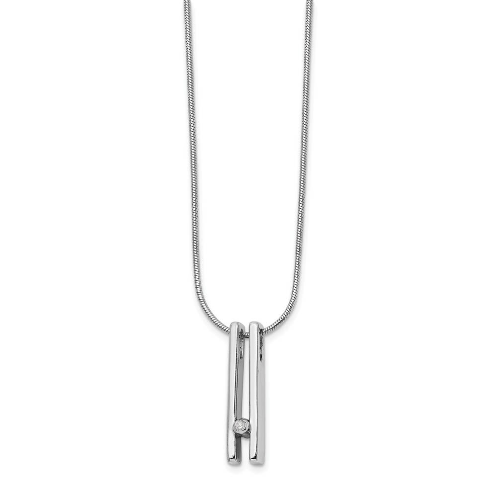 Double Bar Diamond Necklace in Rhodium Plated Silver, Inch