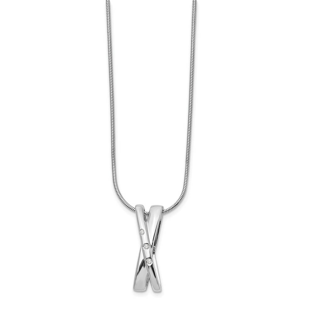 Diamond Crossover Necklace in Rhodium Plated Silver, Inch