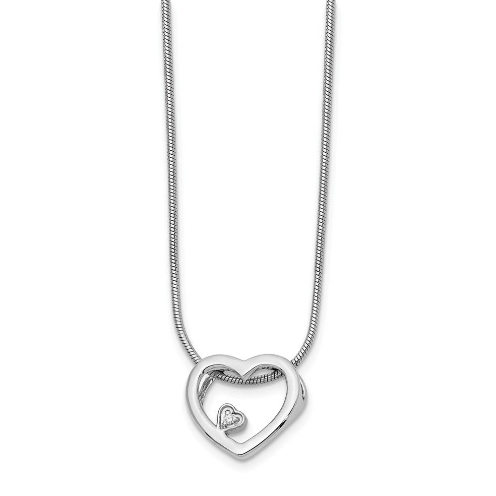 18mm .01ct Diamond Heart Necklace in Rhodium Plated Silver, Inch