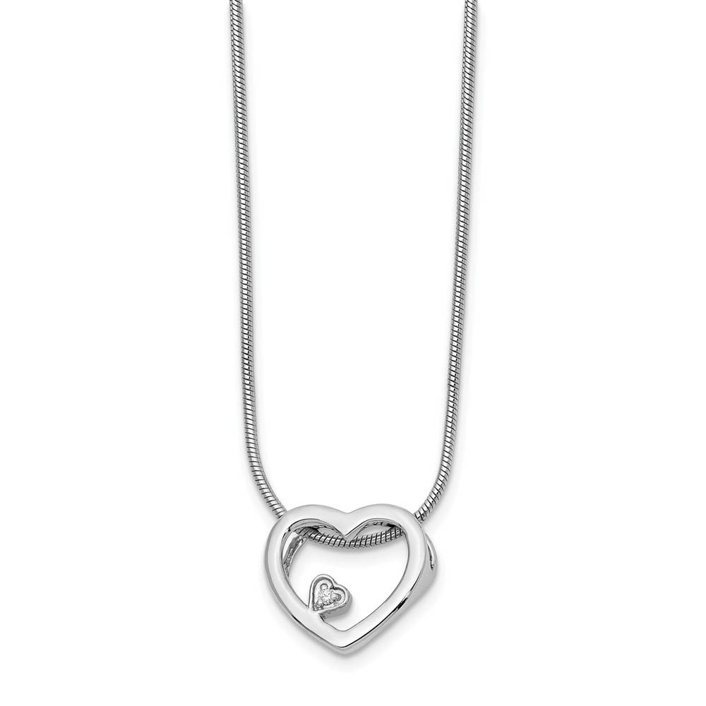 18mm .03ct Diamond Heart Necklace in Rhodium Plated Silver, 18-20 Inch