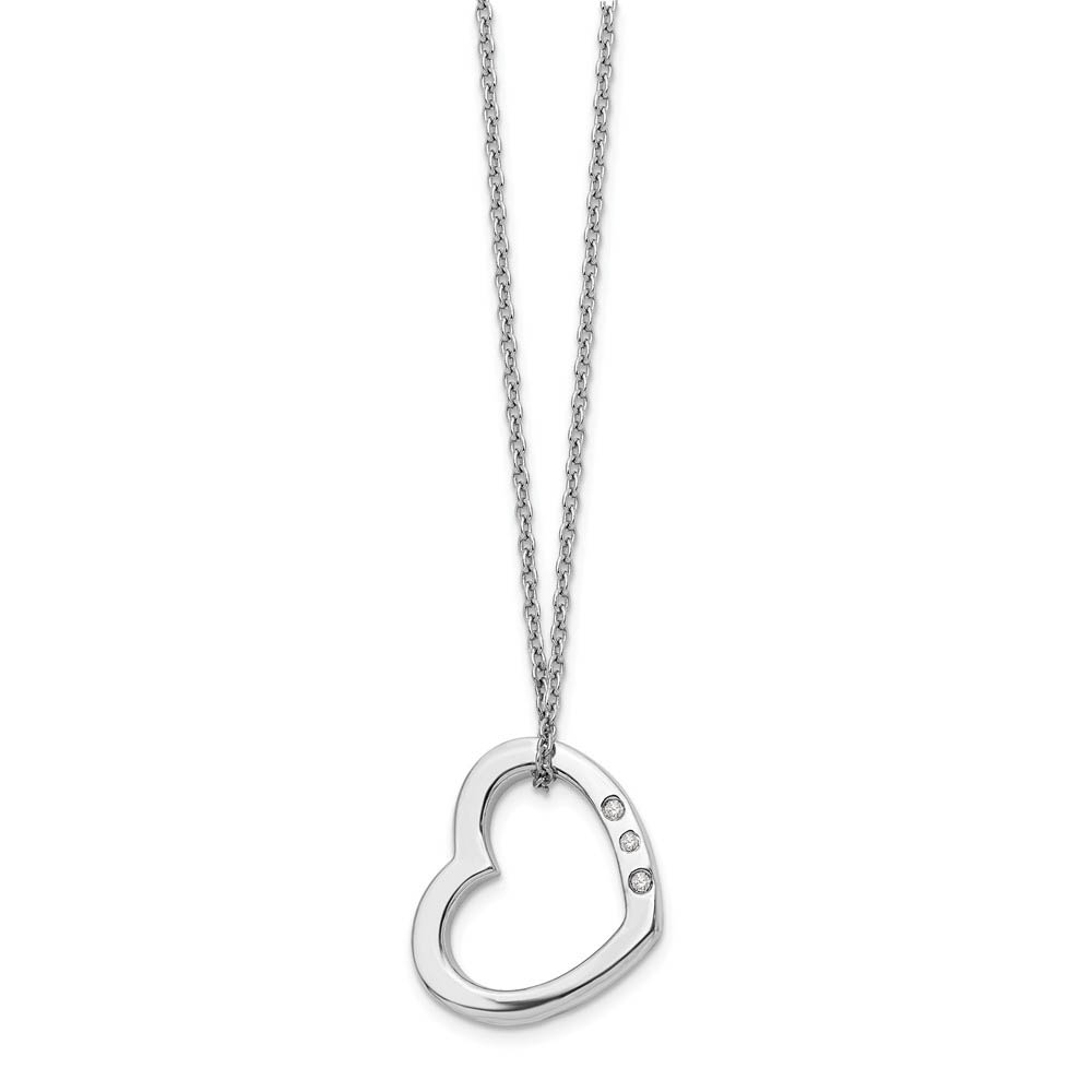 20mm Diamond Heart Slide Necklace in Rhodium Plated Silver, Inch