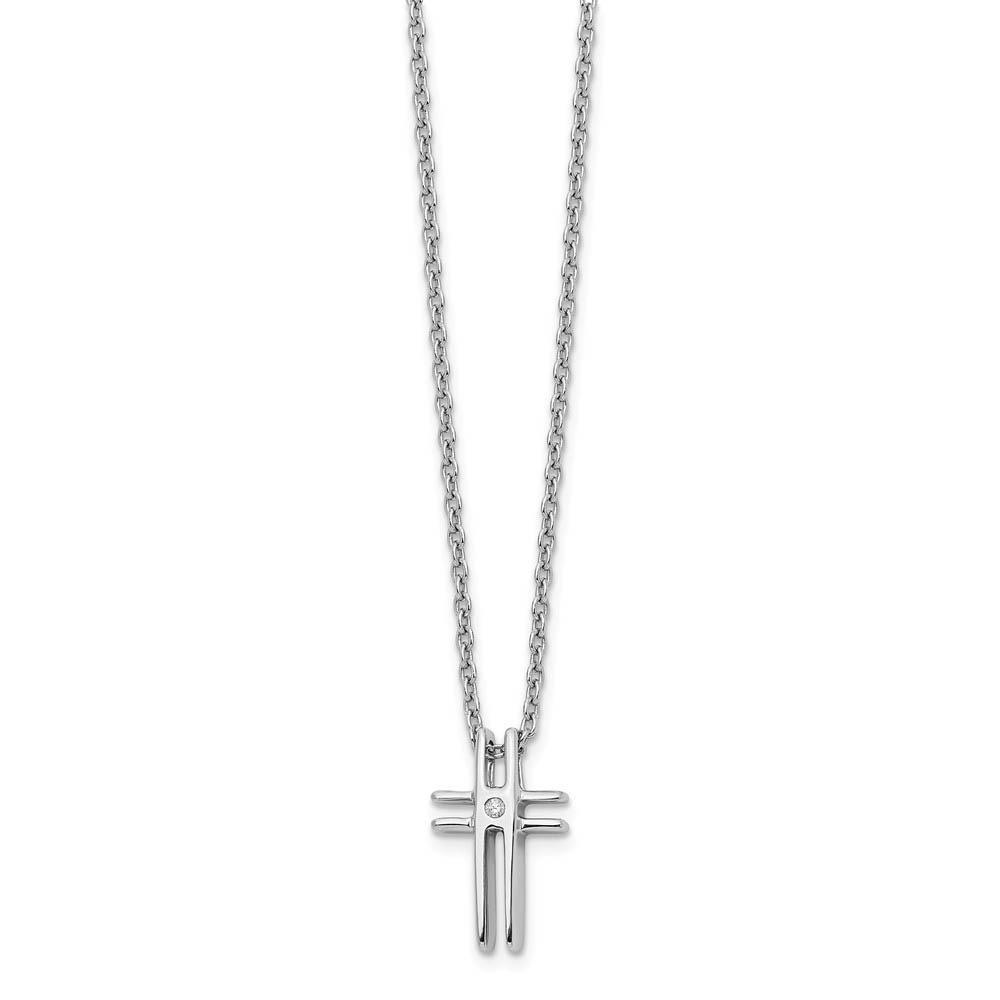 .01 Carat Diamond Cross Necklace in Rhodium Plated Silver, Inch