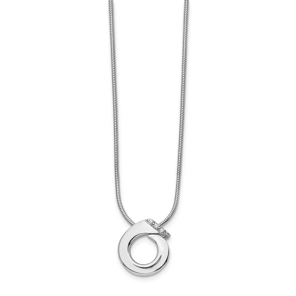 Diamond Open Circle Necklace in Rhodium Plated Silver, Inch