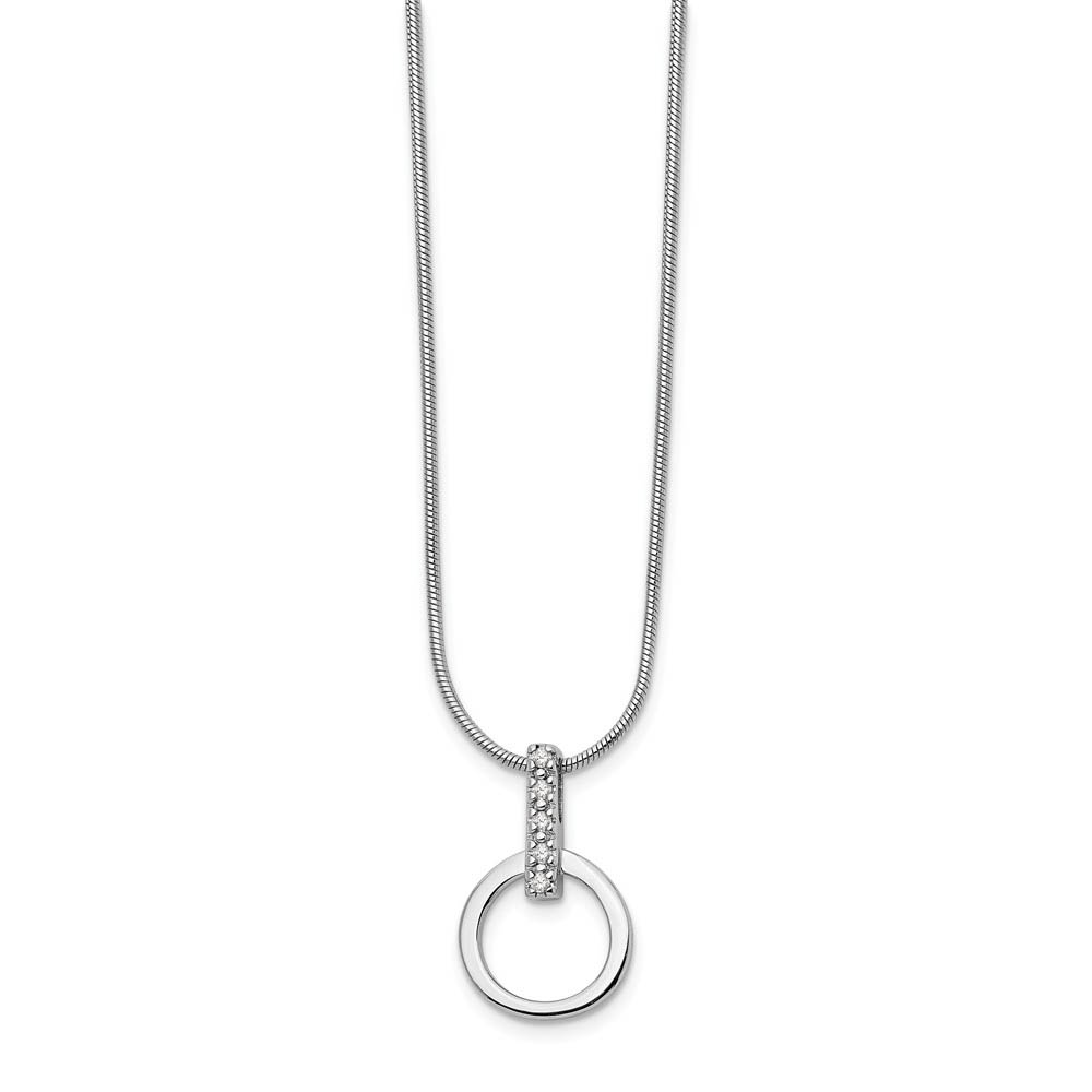 Diamond Bail Circle Necklace in Rhodium Plated Silver, Inch