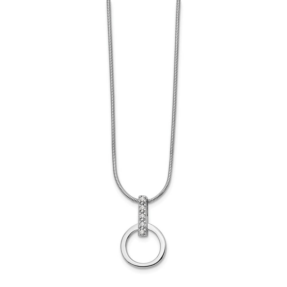 Diamond Bail Circle Necklace in Rhodium Plated Silver, 18-20 Inch