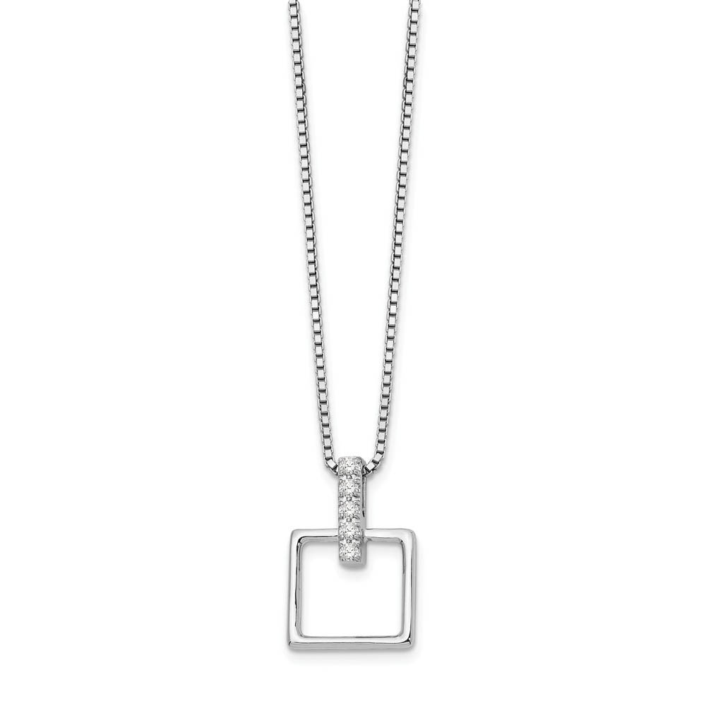 Diamond Bail Square Necklace in Rhodium Plated Silver, Inch