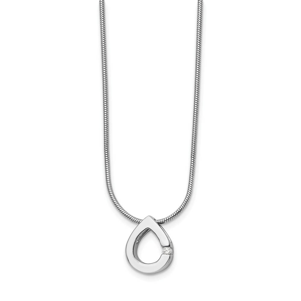 Diamond Accent Teardrop Necklace in Rhodium Plated Silver, Inch