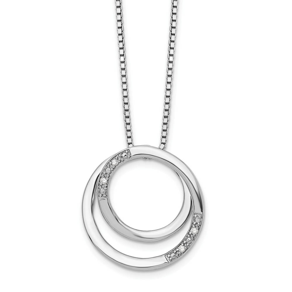 Diamond Double Circle Necklace in Rhodium Plated Silver, Inch