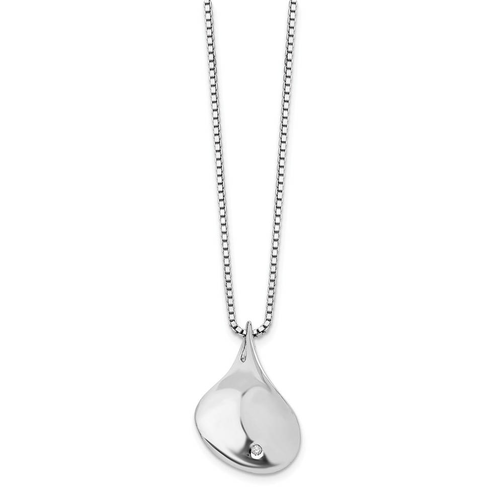 Diamond Twisted Tear Necklace in Rhodium Plated Silver, Inch