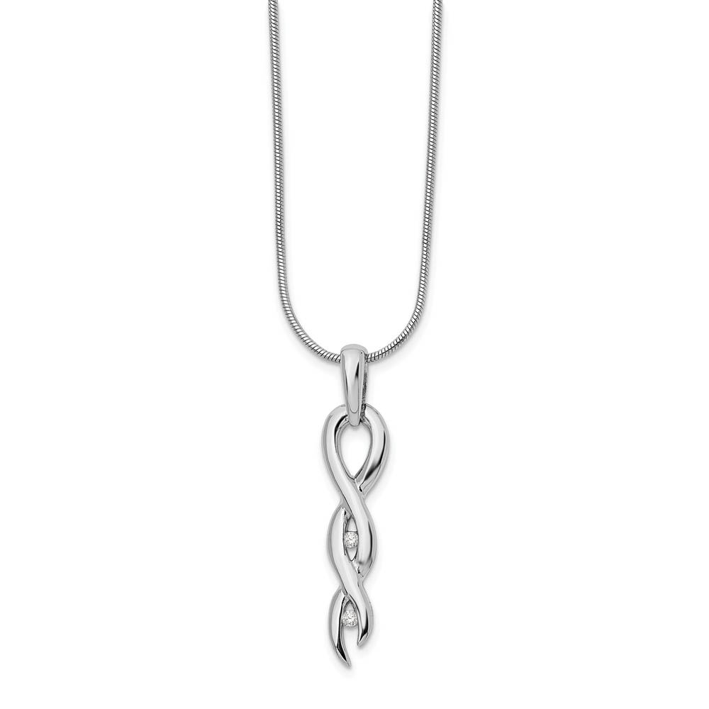 Diamond Twisted Vertical Necklace in Rhodium Plated Silver, Inch