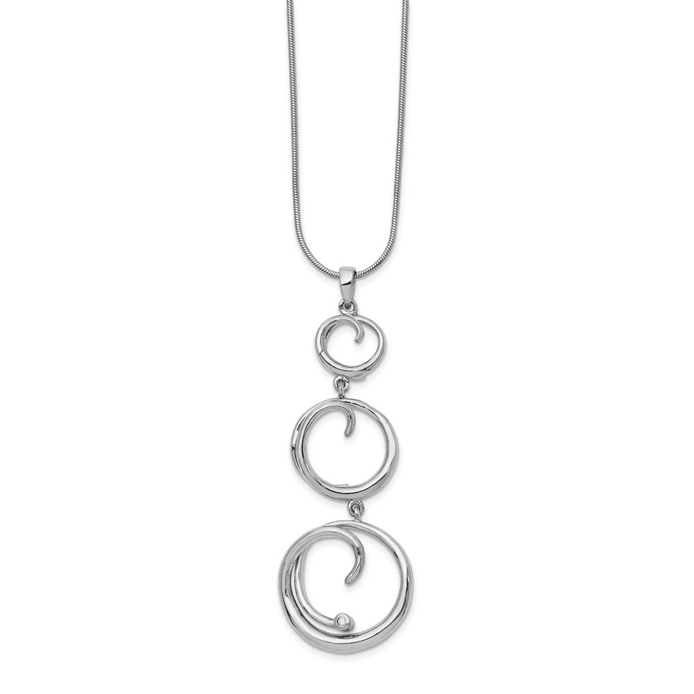 Diamond Triple Swirl Link Adjustable Necklace in Rhodium Plated Silver