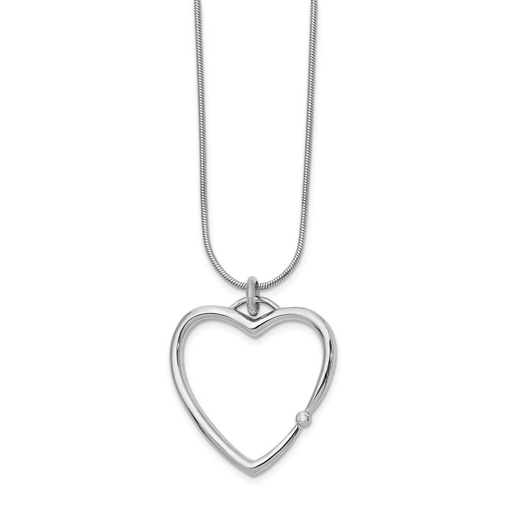 Diamond Accent 25mm Open Heart Adj. Necklace in Rhodium Plated Silver