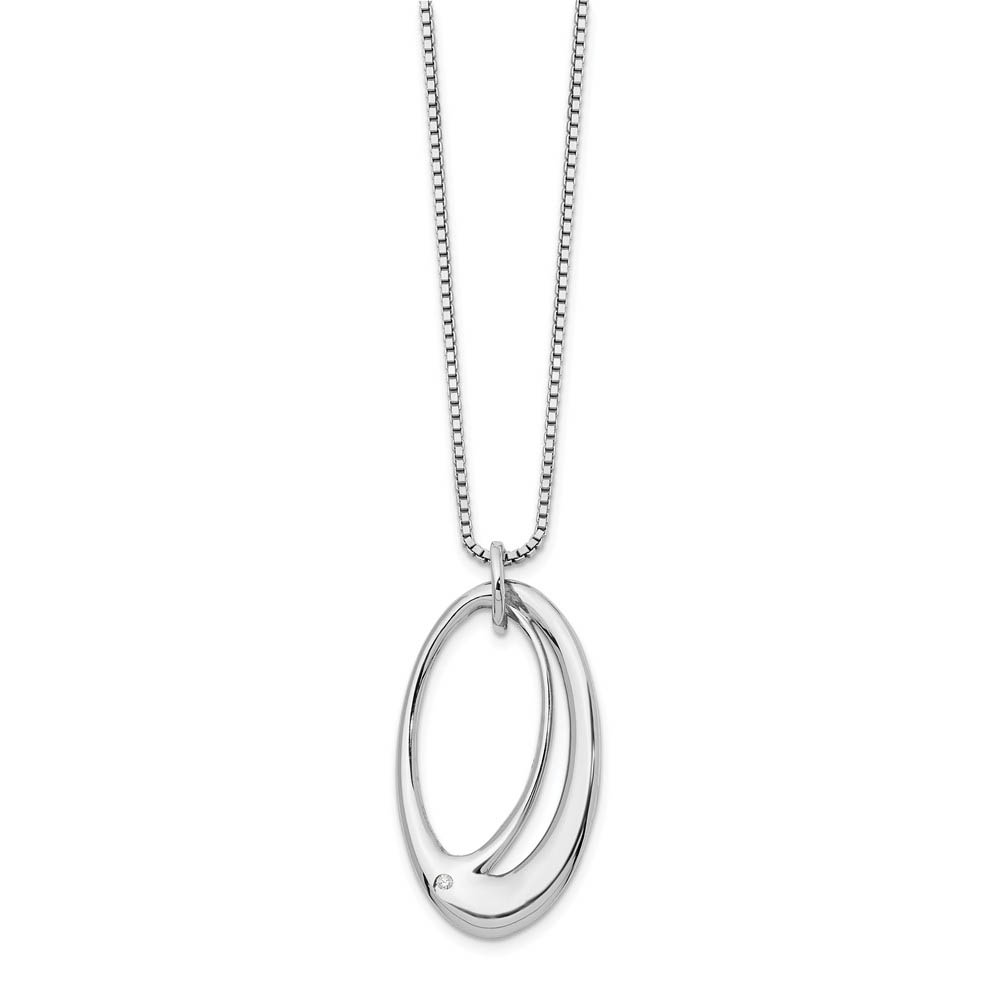 Double Oval Diamond Accent Necklace, Rhodium Plated Silver, Inch