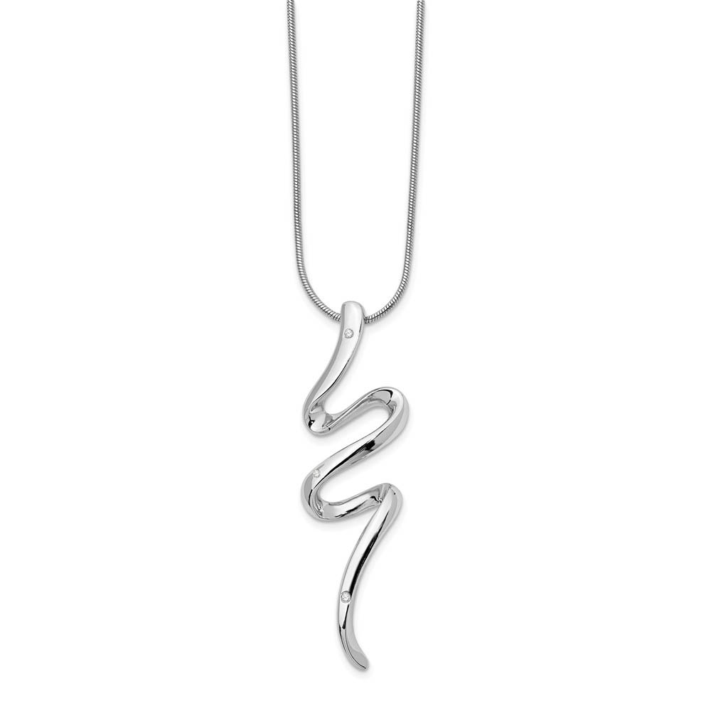 Diamond Serpentine Necklace in Rhodium Plated Silver, Inch