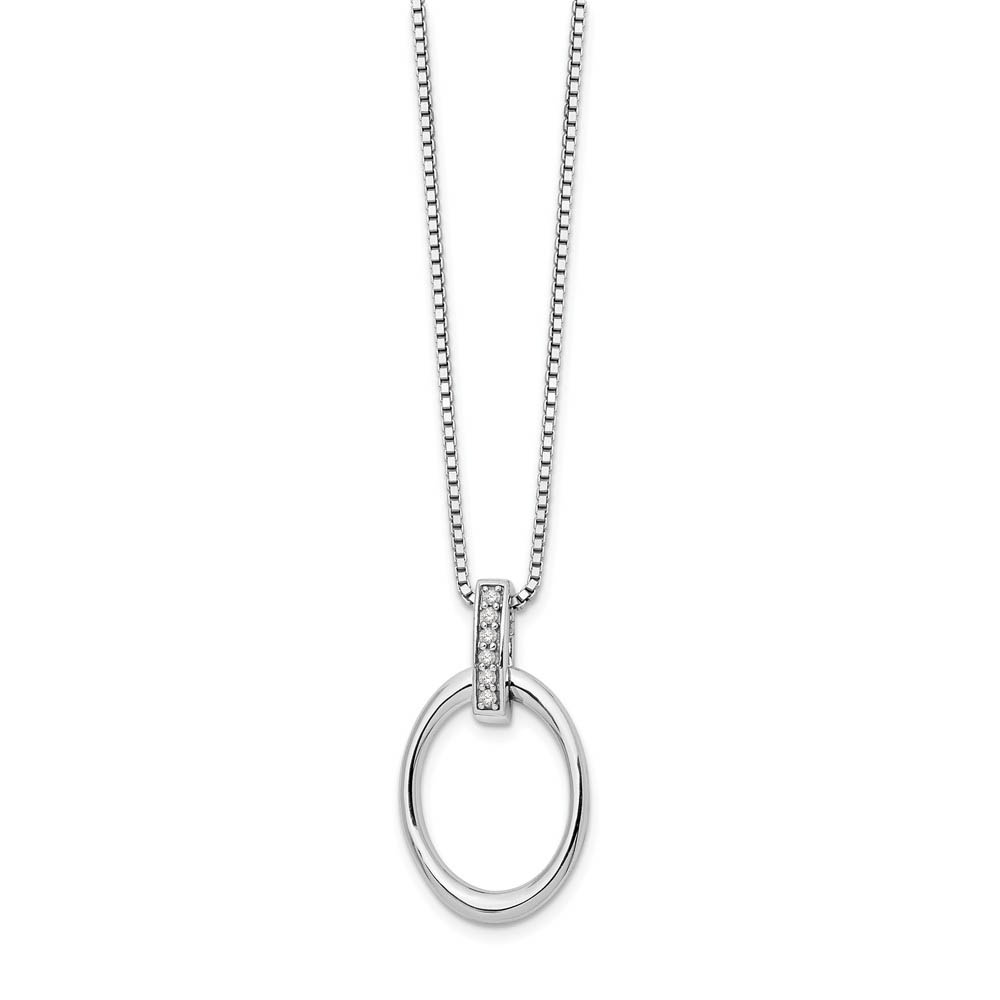 Diamond Bail Oval Necklace in Rhodium Plated Silver, 18-20 Inch