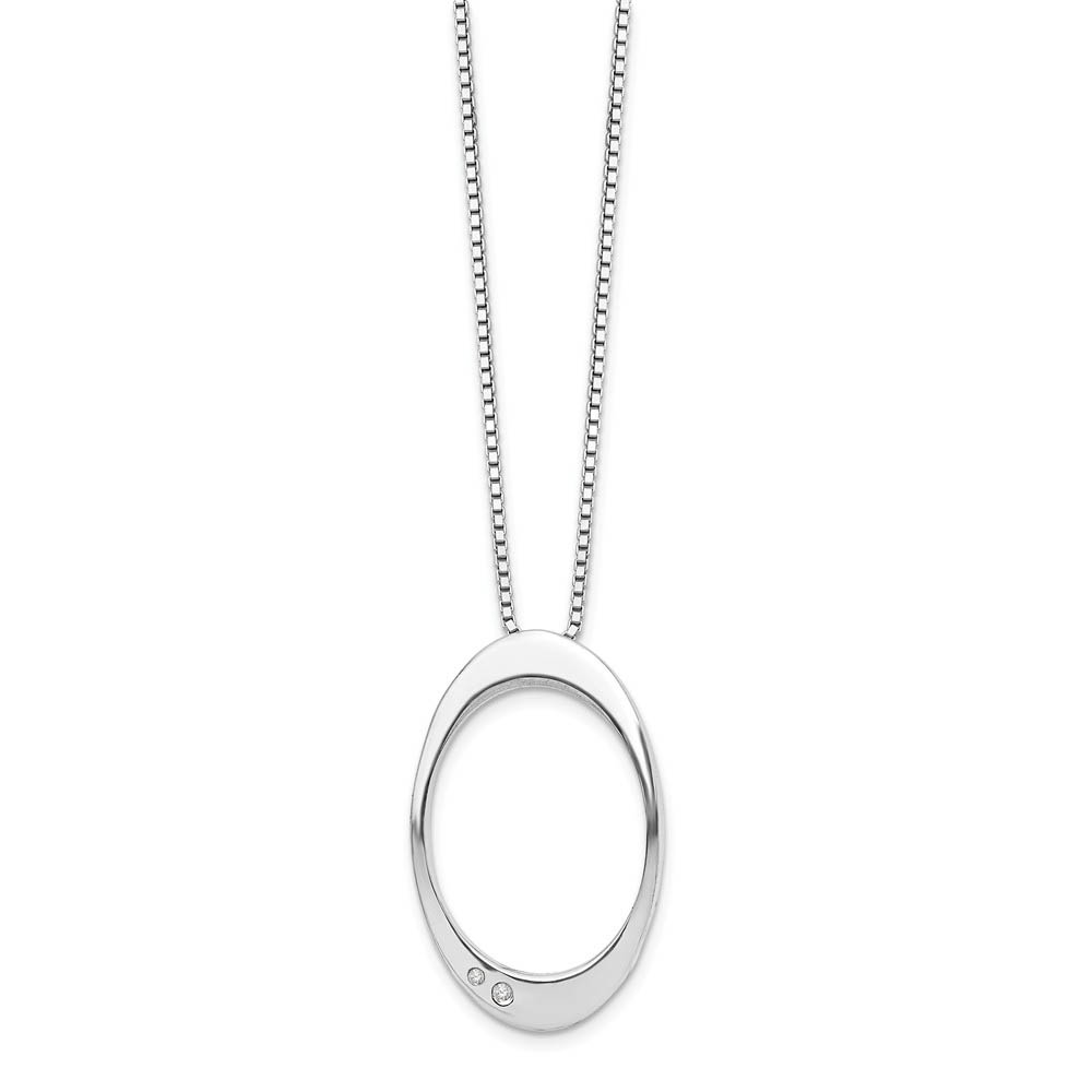 Diamond Accent Oval Necklace in Rhodium Plated Silver, Inch