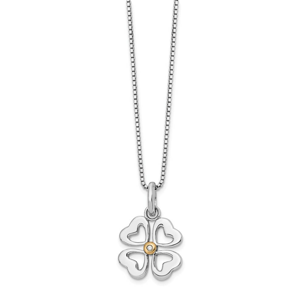 4 Heart Diamond Clover Necklace in Rhodium & Gold tone Plated Silver