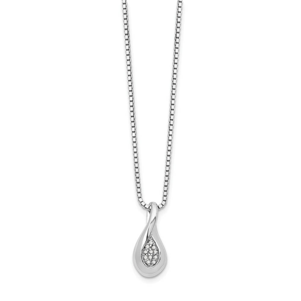 Diamond Cluster Teardrop Necklace in Rhodium Plated Silver, Inch