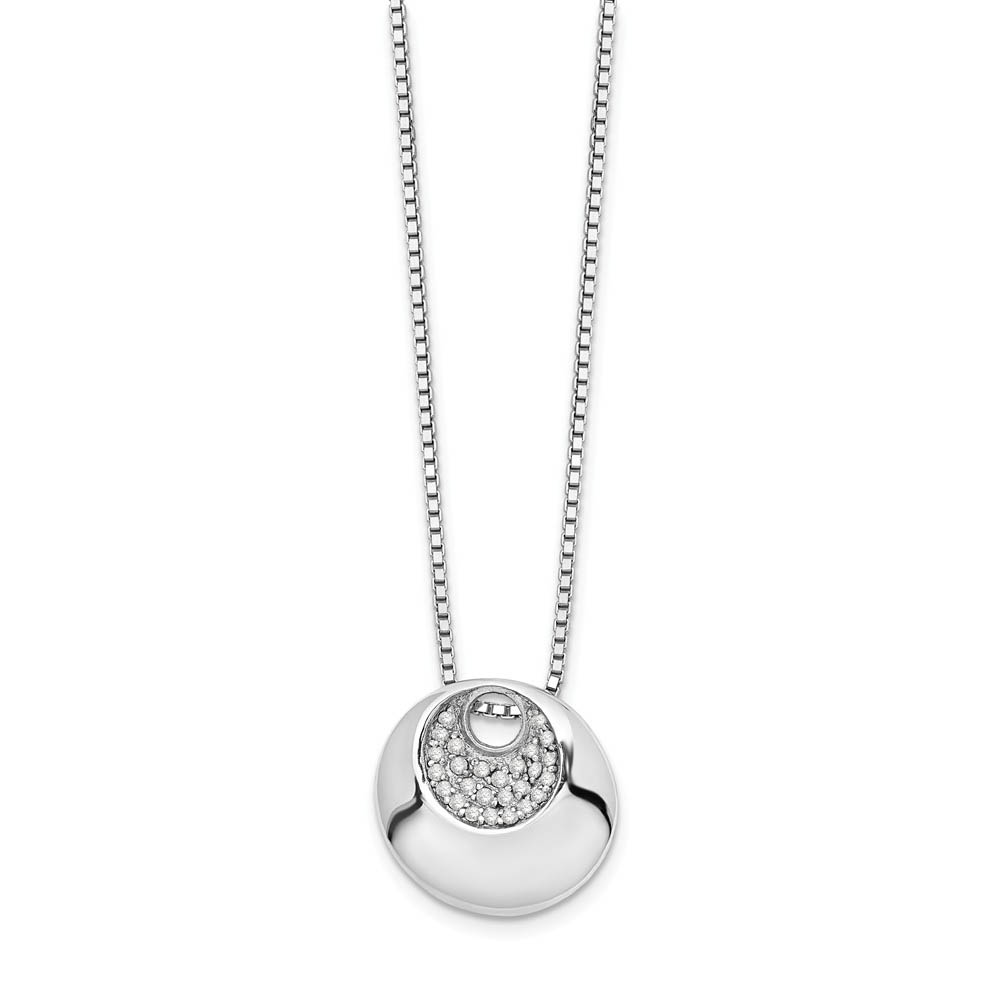 Diamond Crescent Circle Necklace in Rhodium Plated Silver, Inch