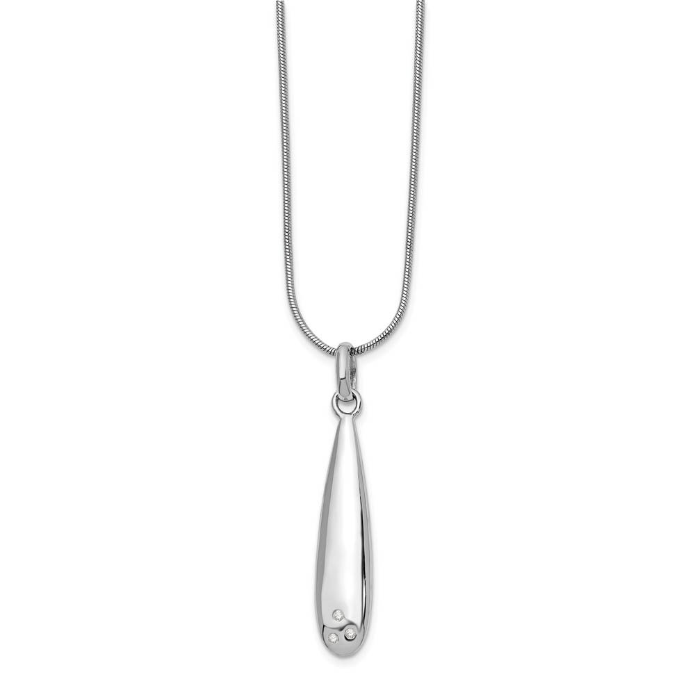 Elongated Diamond Accent Tear Adj. Necklace in Rhodium Plated Silver