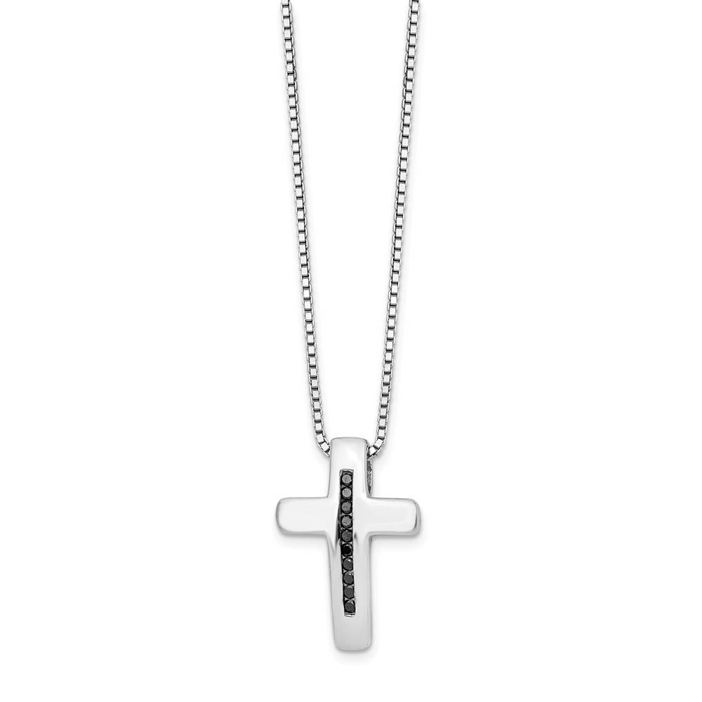 Black Diamond Cross Necklace in Rhodium Plated Silver, 18-20 Inch