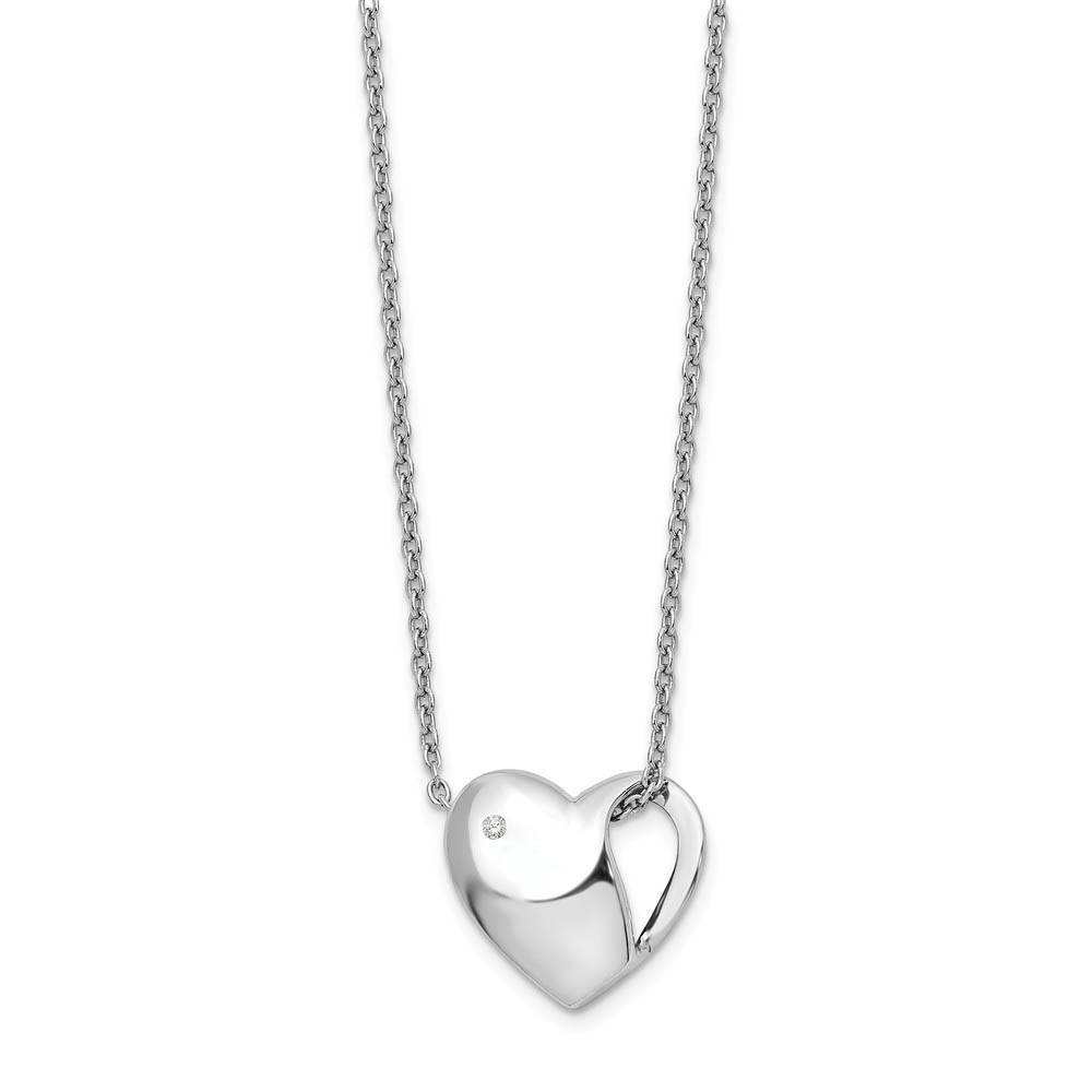 Diamond Cutout Heart Necklace in Rhodium Plated Silver, Inch