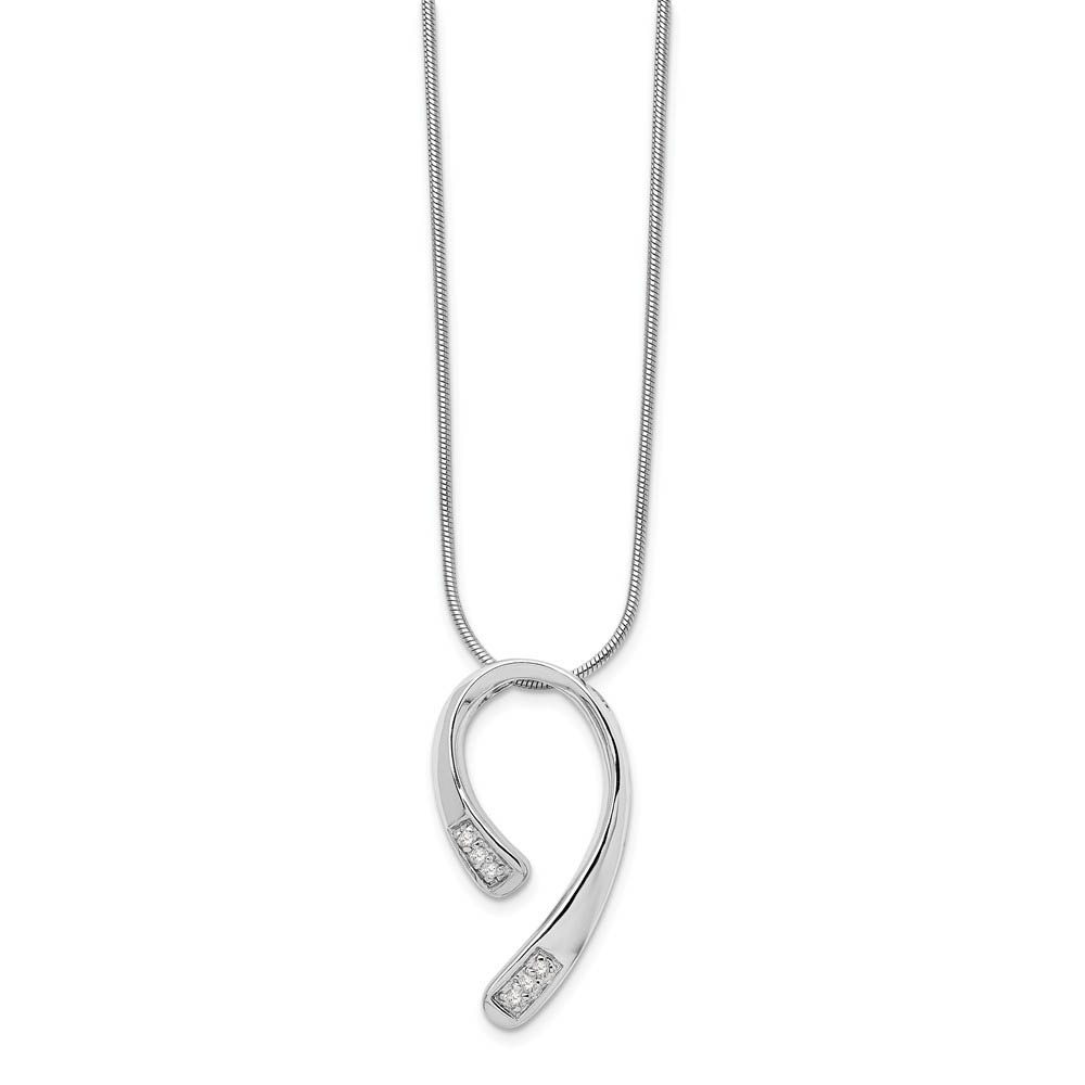 Diamond Hook Necklace in Rhodium Plated Silver, Inch