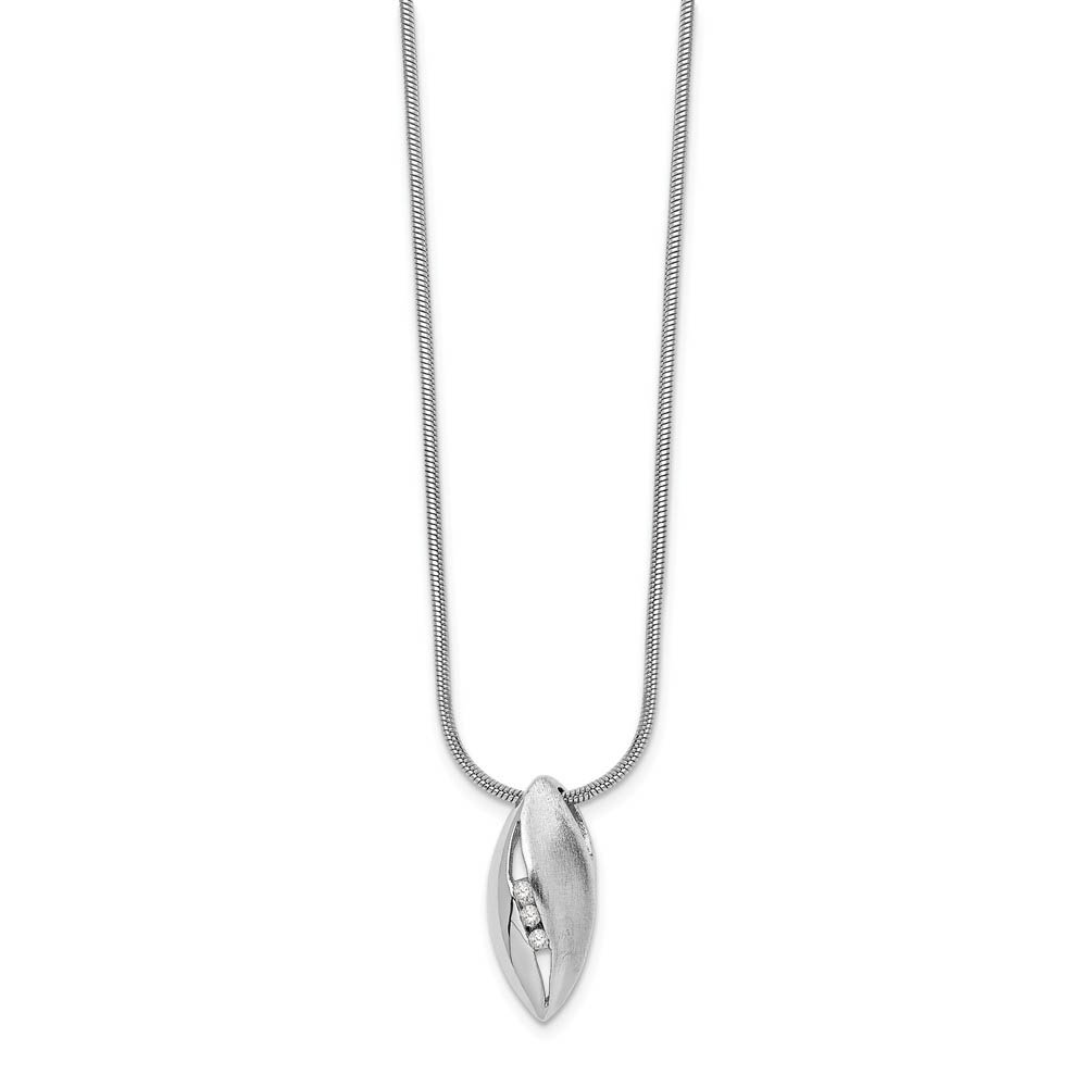 3 Stone Diamond Marquise Necklace in Rhodium Plated Silver, Inch
