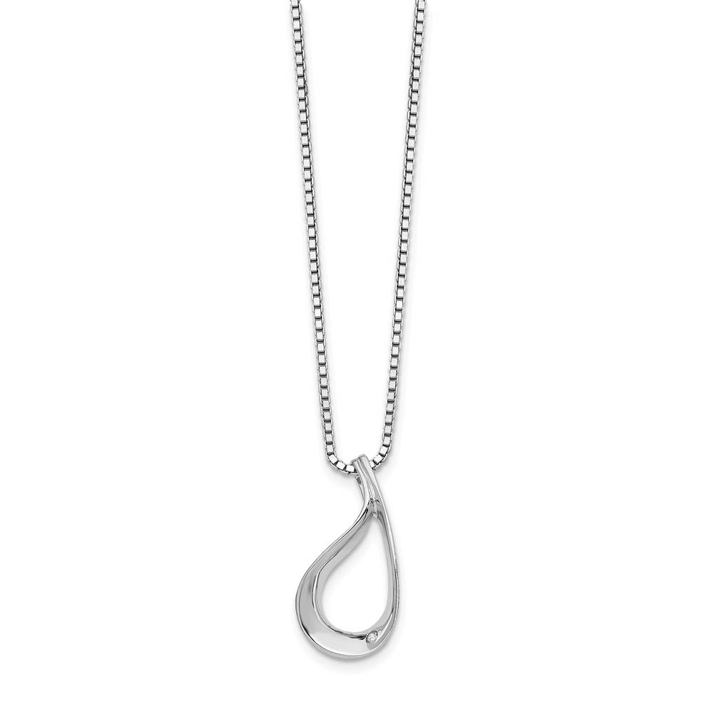 Twisted Teardrop Diamond Necklace in Rhodium Plated Silver, Inch