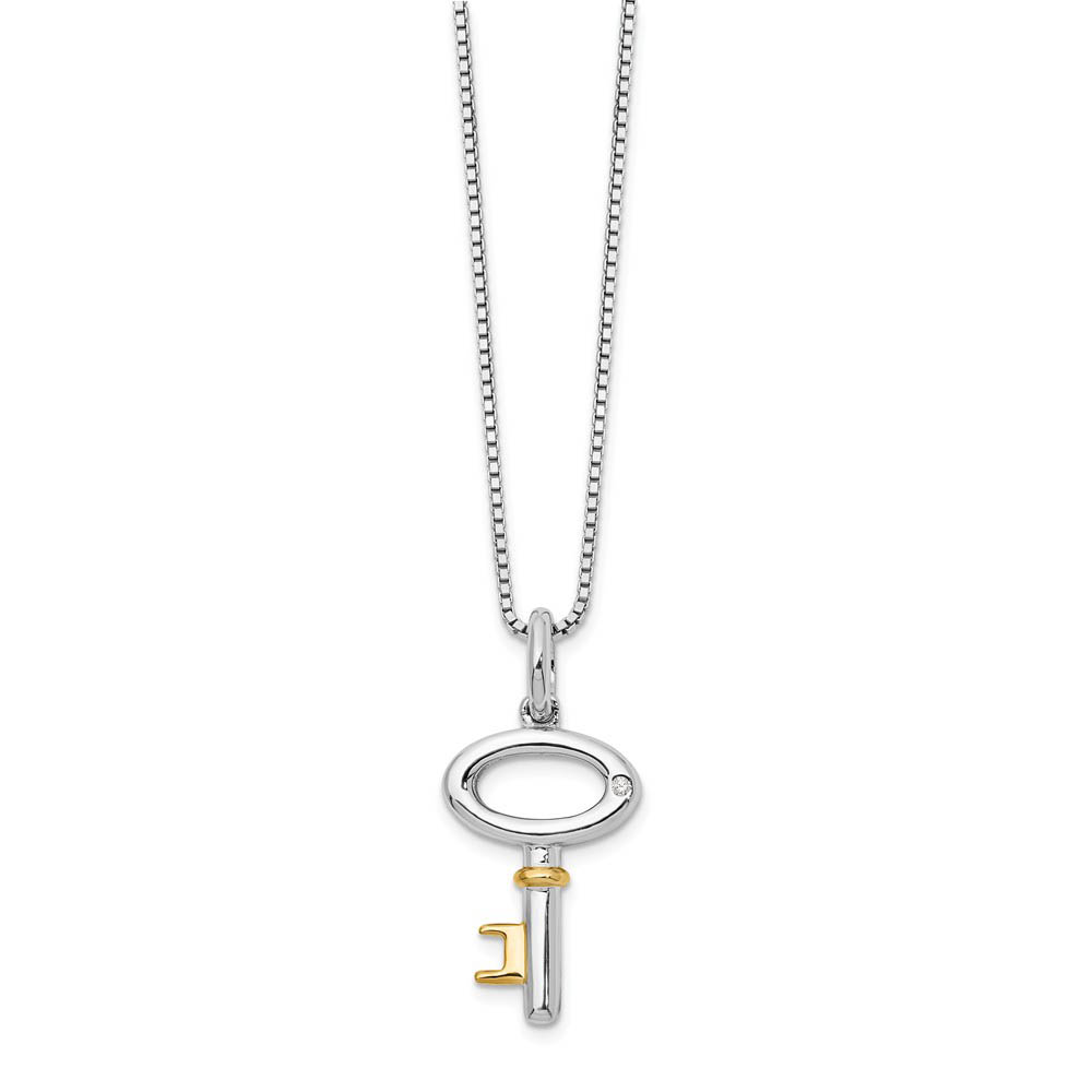 Diamond Key Necklace in Rhodium and Gold tone Plated Silver, 18-20 In