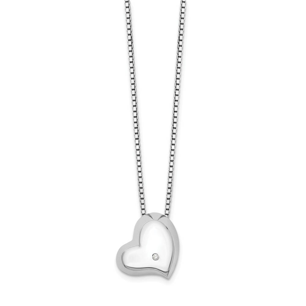 offset Diamond Heart Necklace in Rhodium Plated Silver, Inch