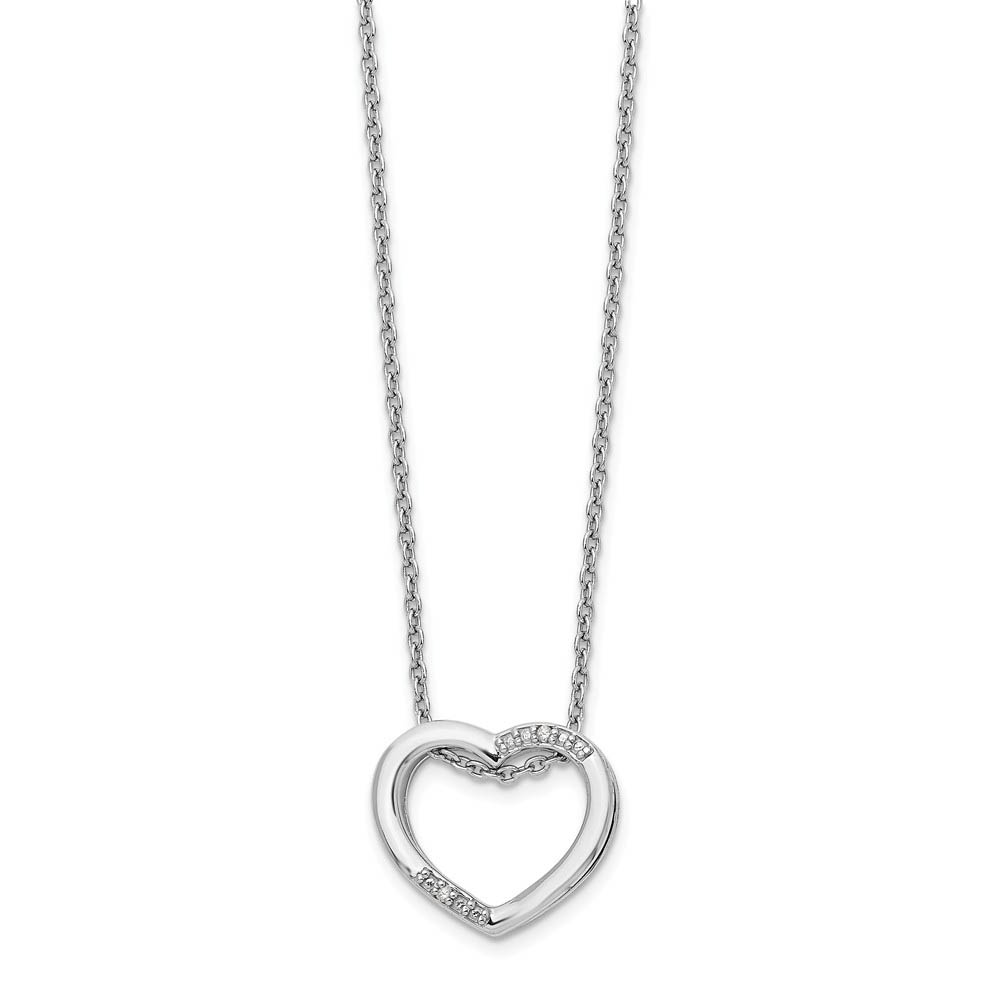 Diamond 15mm Heart Necklace in Rhodium Plated Silver, Inch