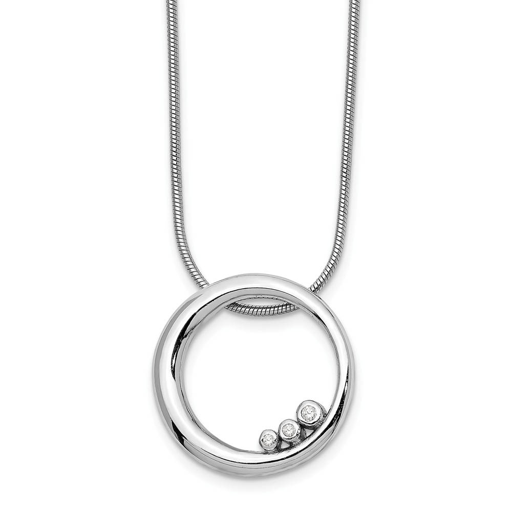 19mm Asymmetrical Diamond Circle Adj Necklace in Rhodium Plated Silver