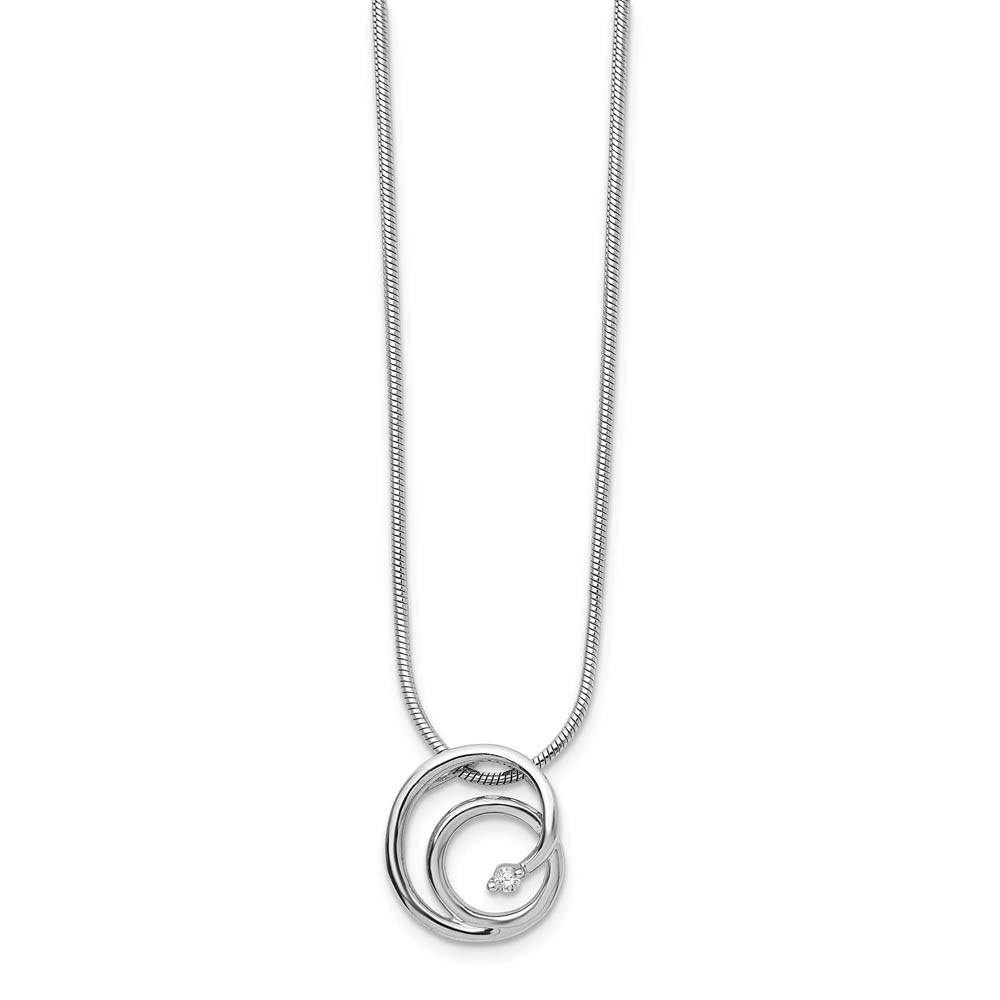 13mm Double Circle Diamond &amp; Rhodium Plated Silver Adjustable Necklace