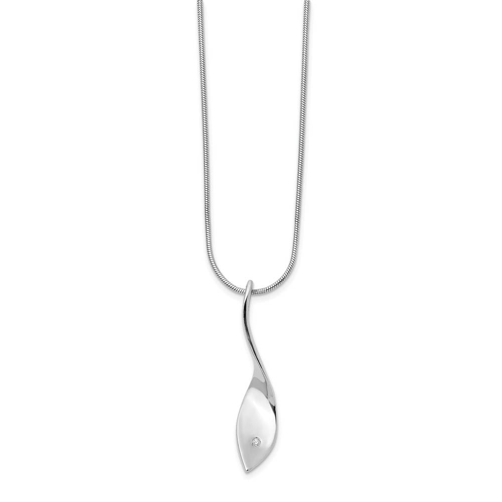 Twisted Diamond Pendant Necklace in Rhodium Plated Silver, Inch
