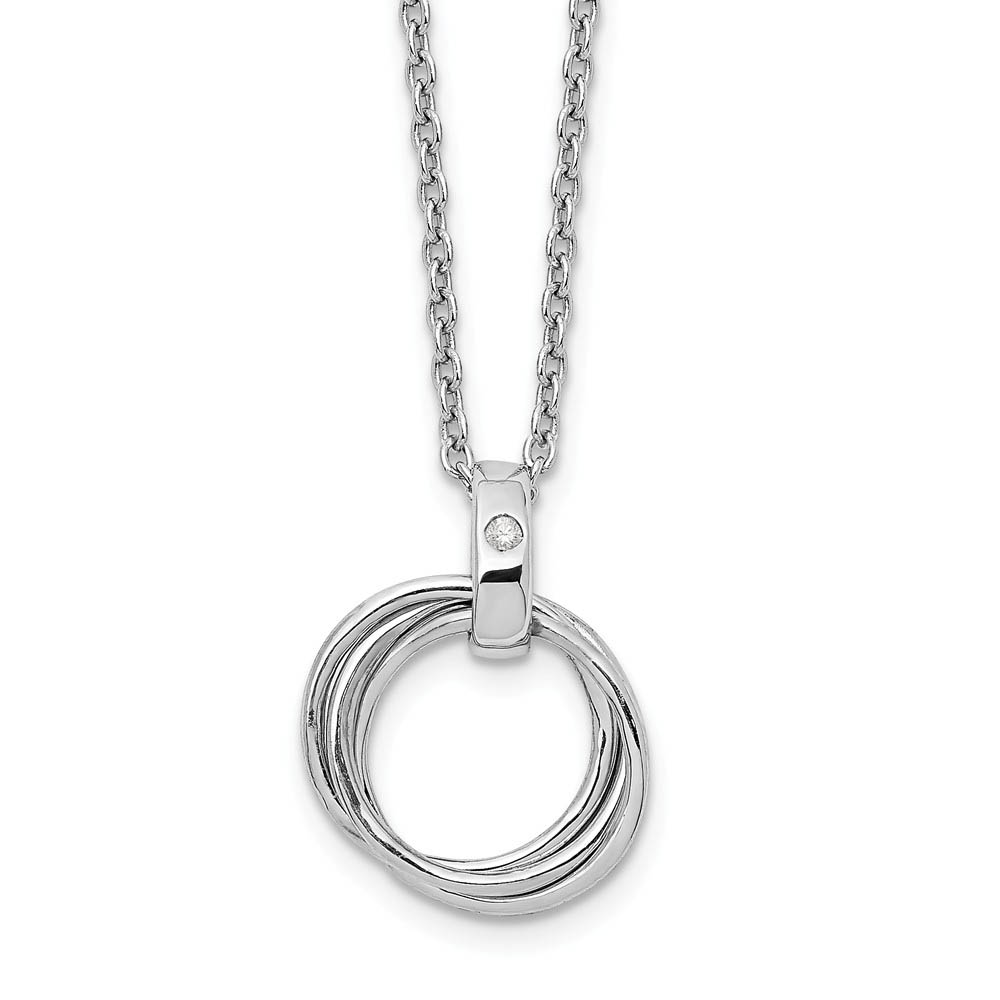 Triple Ring Diamond Necklace in Rhodium Plated Silver, 18-20 Inch