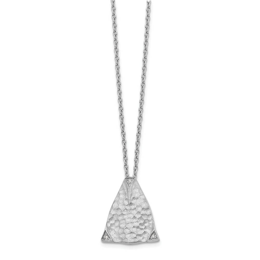 Hammered Triangle Diamond Necklace, Rhodium Plated Silver, Inch