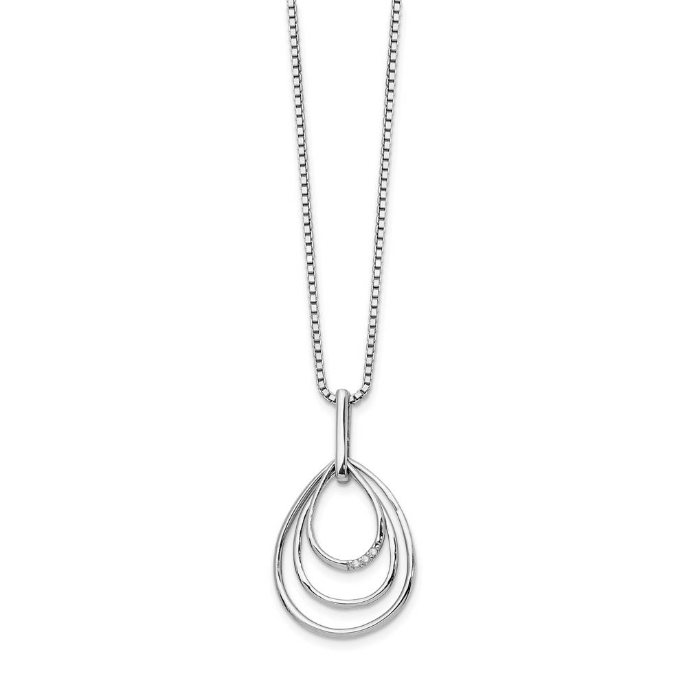 Triple Teardrop Diamond Necklace in Rhodium Plated Silver, Inch