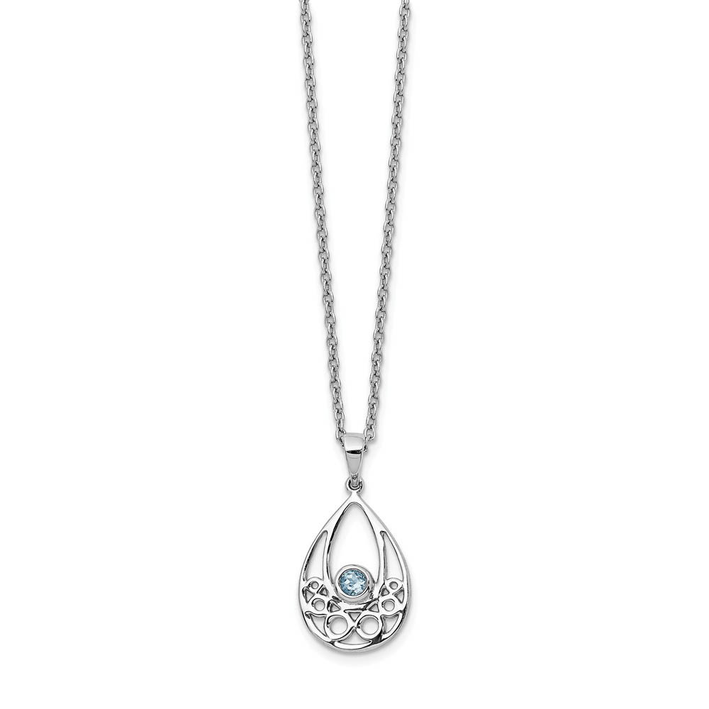 Blue Topaz Teardrop Rhodium Plated Sterling Silver Necklace, 18-20 In