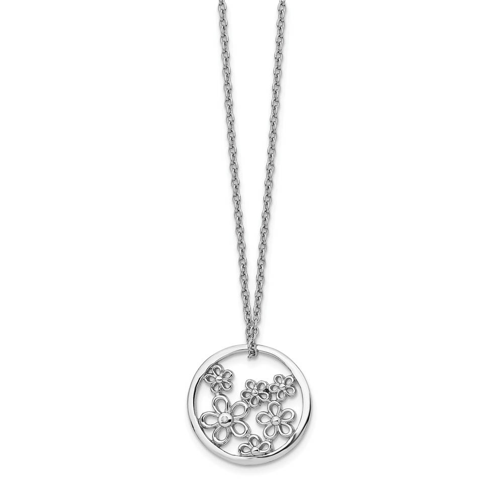 19mm Flower Diamond Necklace in Rhodium Plated Silver, Inch