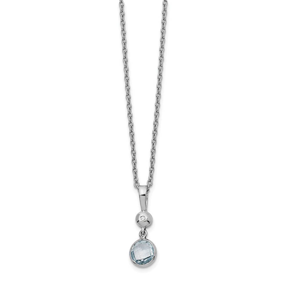 Blue Topaz and Diamond Necklace in Rhodium Plated Silver, Inch