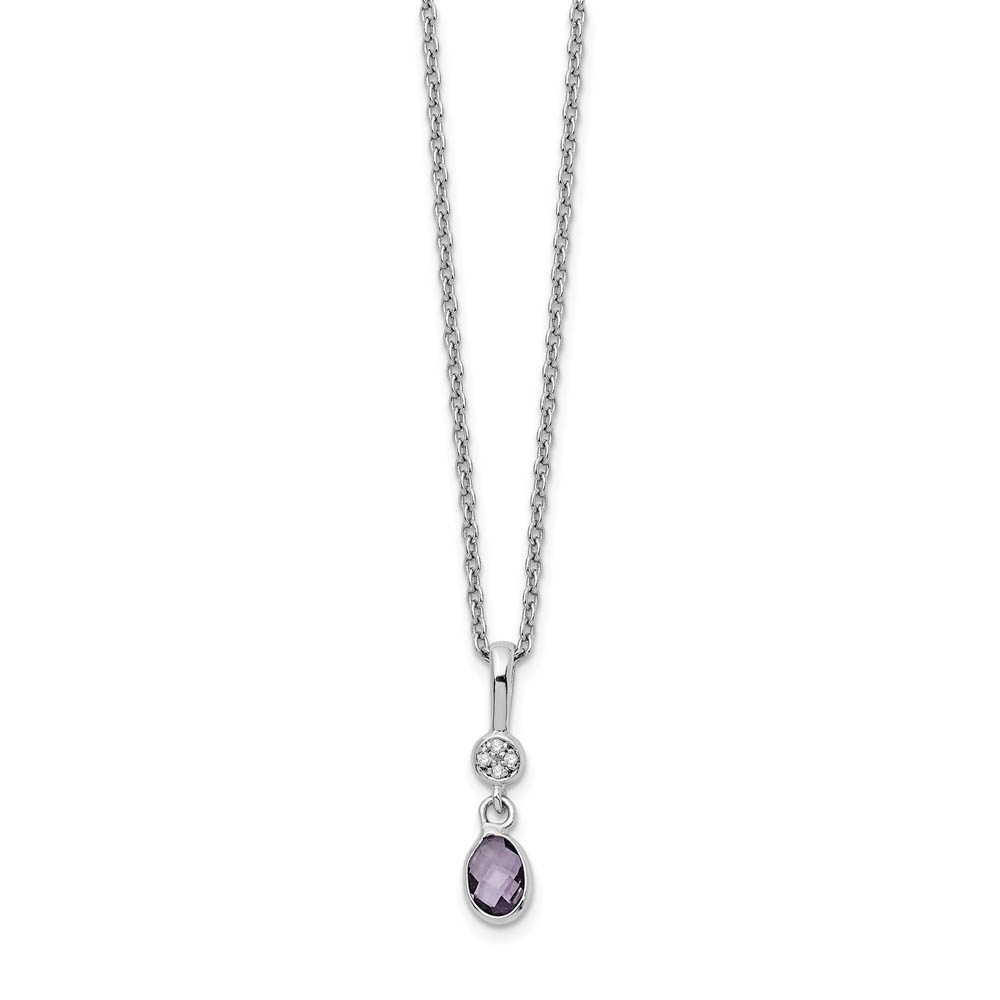 Oval Amethyst & Diamond Necklace in Rhodium Plated Silver, Inch