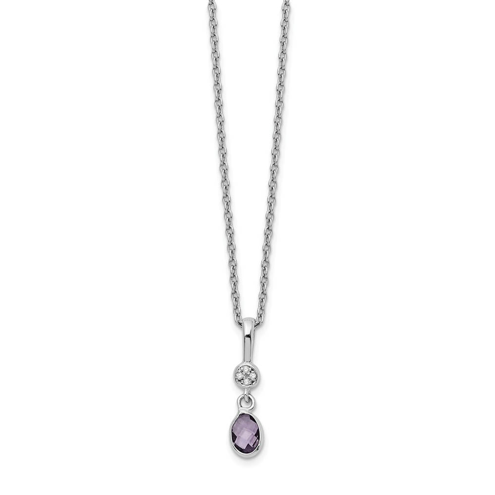 Oval Amethyst &amp; Diamond Necklace in Rhodium Plated Silver, 18-20 Inch