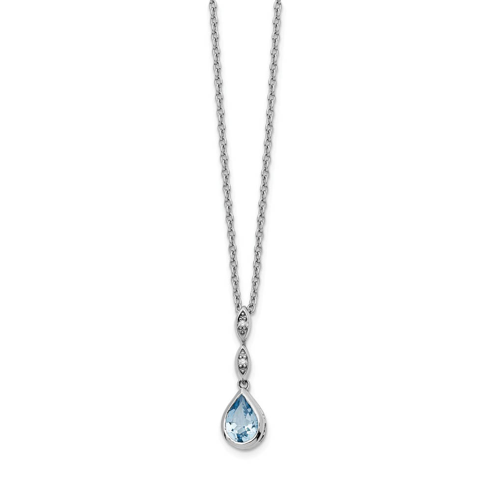 Blue Topaz Teardrop & Diamond Adj. Necklace in Rhodium Plated Silver