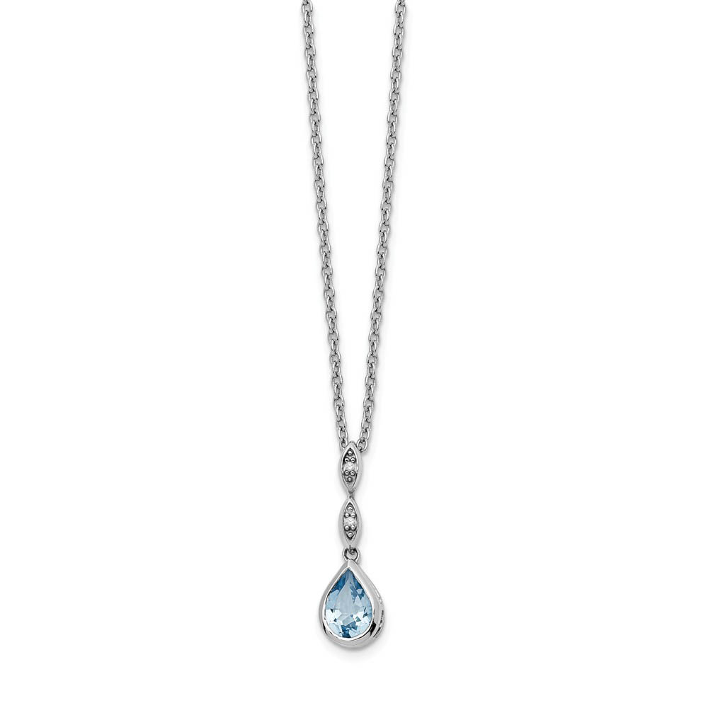 Blue Topaz Teardrop &amp; Diamond Adj. Necklace in Rhodium Plated Silver