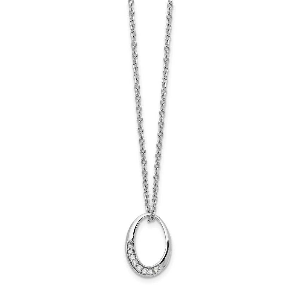 Oval Diamond Accent Necklace in Rhodium Plated Silver, Inch