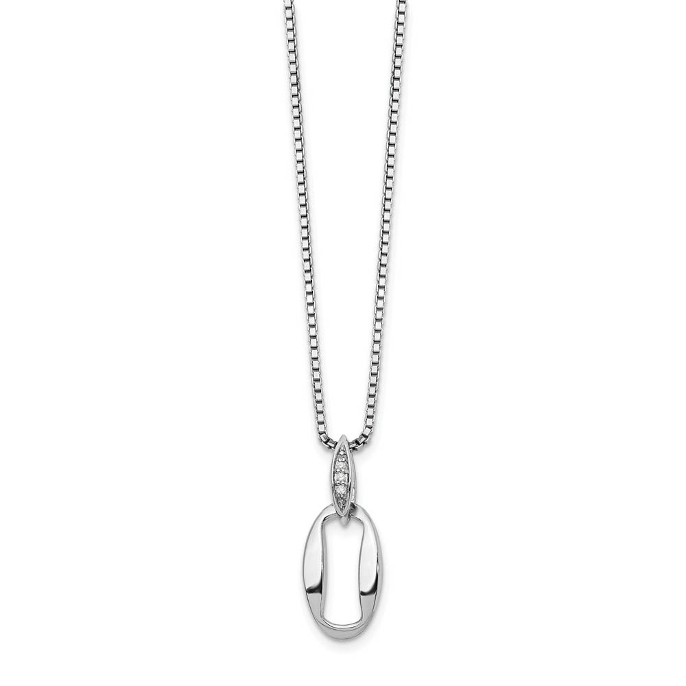Diamond Oval Keyhole Necklace in Rhodium Plated Silver, Inch