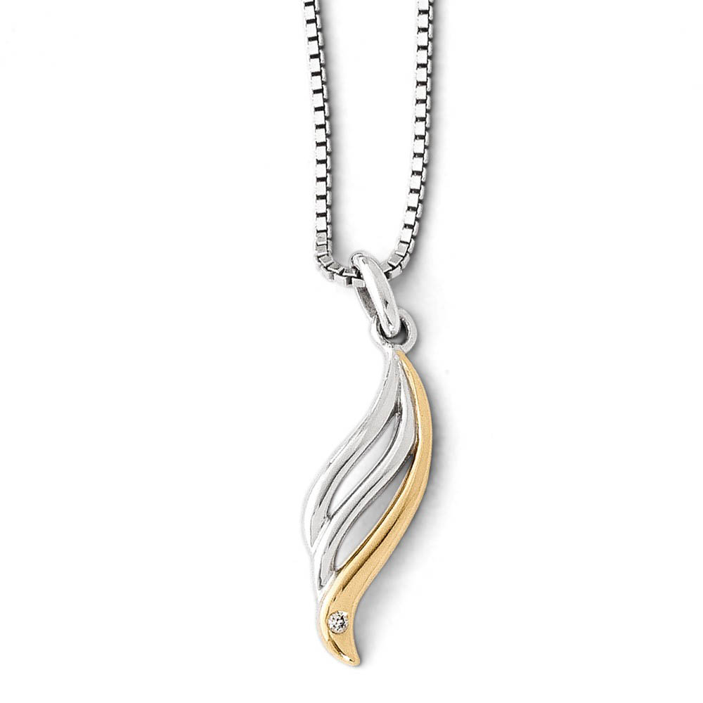 Wave Diamond Necklace in Rhodium &amp; Gold Tone Plated Silver, 18-20 Inch