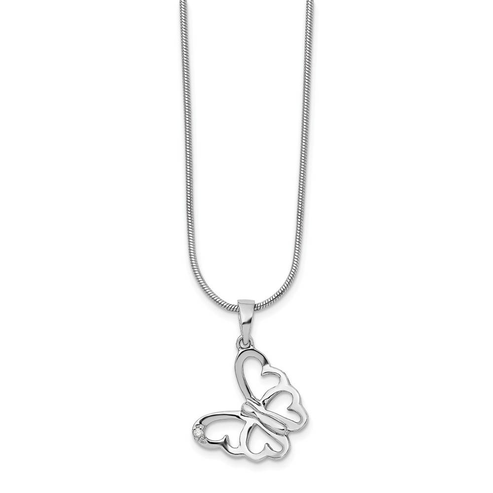 Diamond Butterfly Necklace in Rhodium Plated Silver, Inch