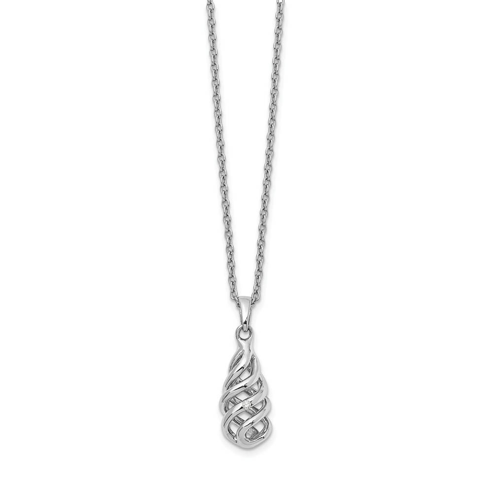 Diamond Accent Spiral Necklace in Rhodium Plated Silver, Inch